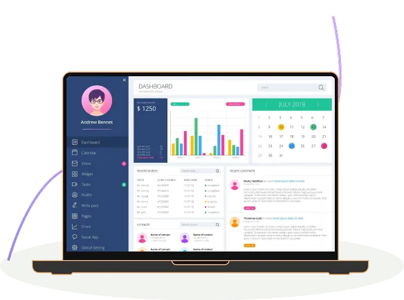 Admin dashboard showing analytics and charts
